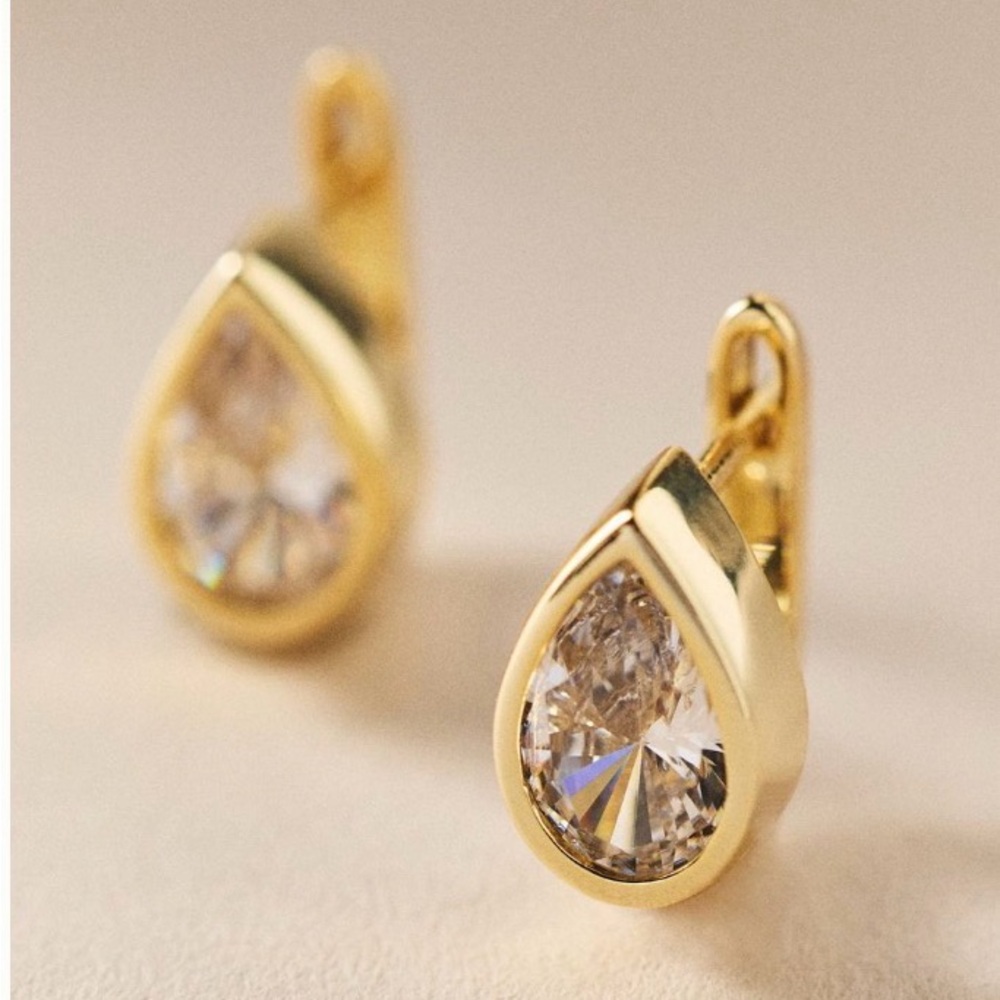 Anthropologie Adina Eden Gold Teardrop Crystal Hinge Earrings